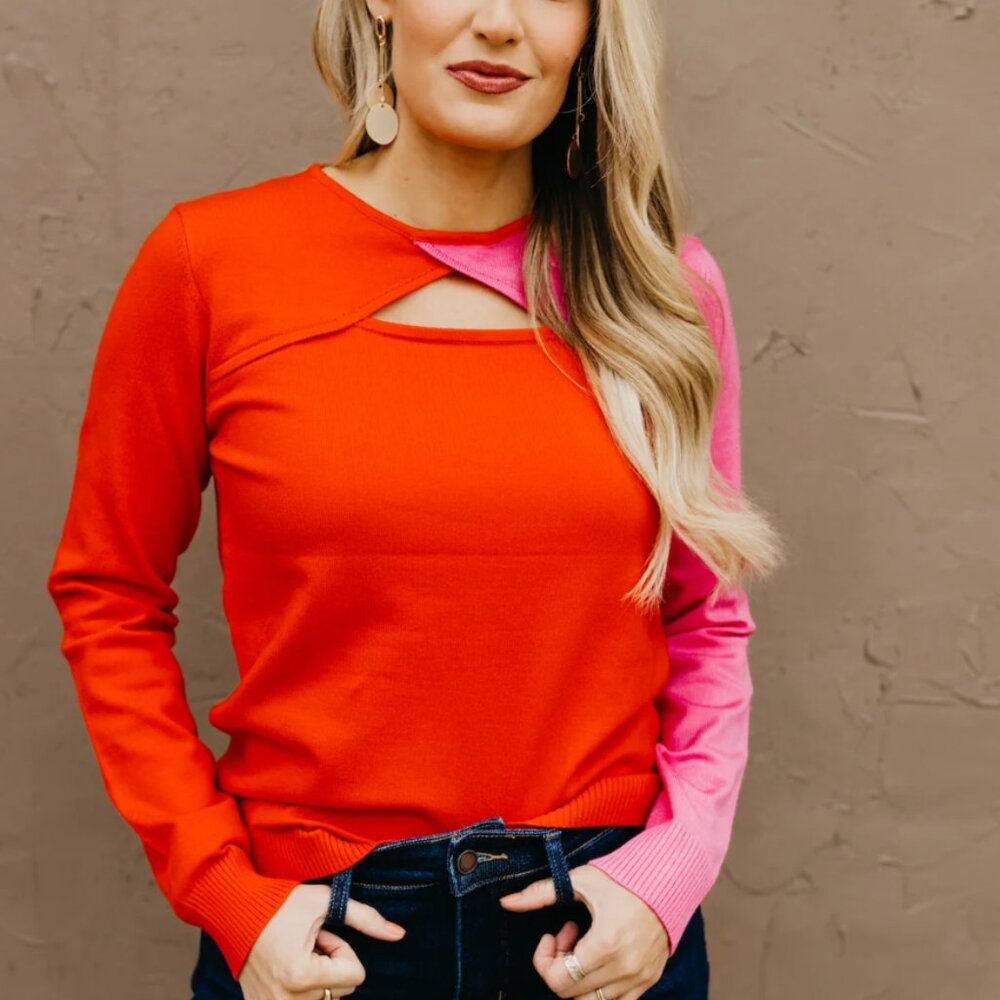 Cutout colorblock sweater